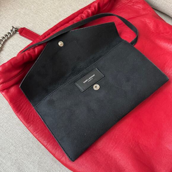Saint Laurent Teddy Red Leather Bucket Bag NEW Silver YSL Logo Shoulder Bag - Picture 7 of 9